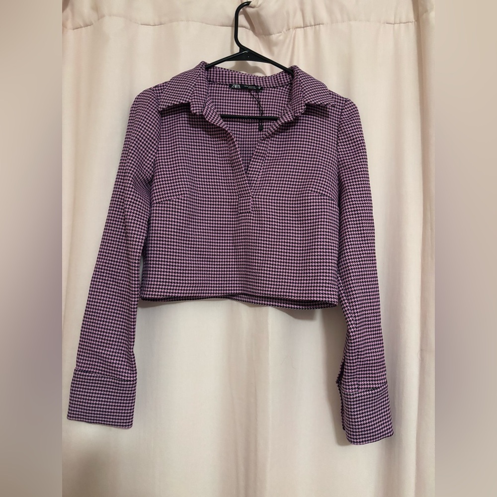 Zara Purple Houndstooth Women's Top- Medium